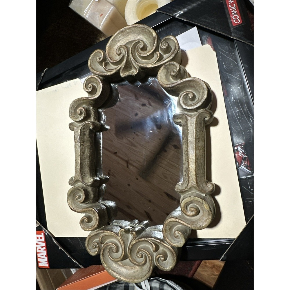 Vintage Gold Heavy Molded Resin Scroll Mirror 1.25"x7.5"x12"